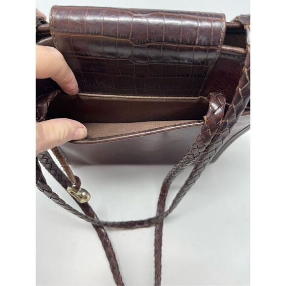 Brighton Red Brown Leather Faux Croc Patter Shoulder Bag - Picture 4 of 8